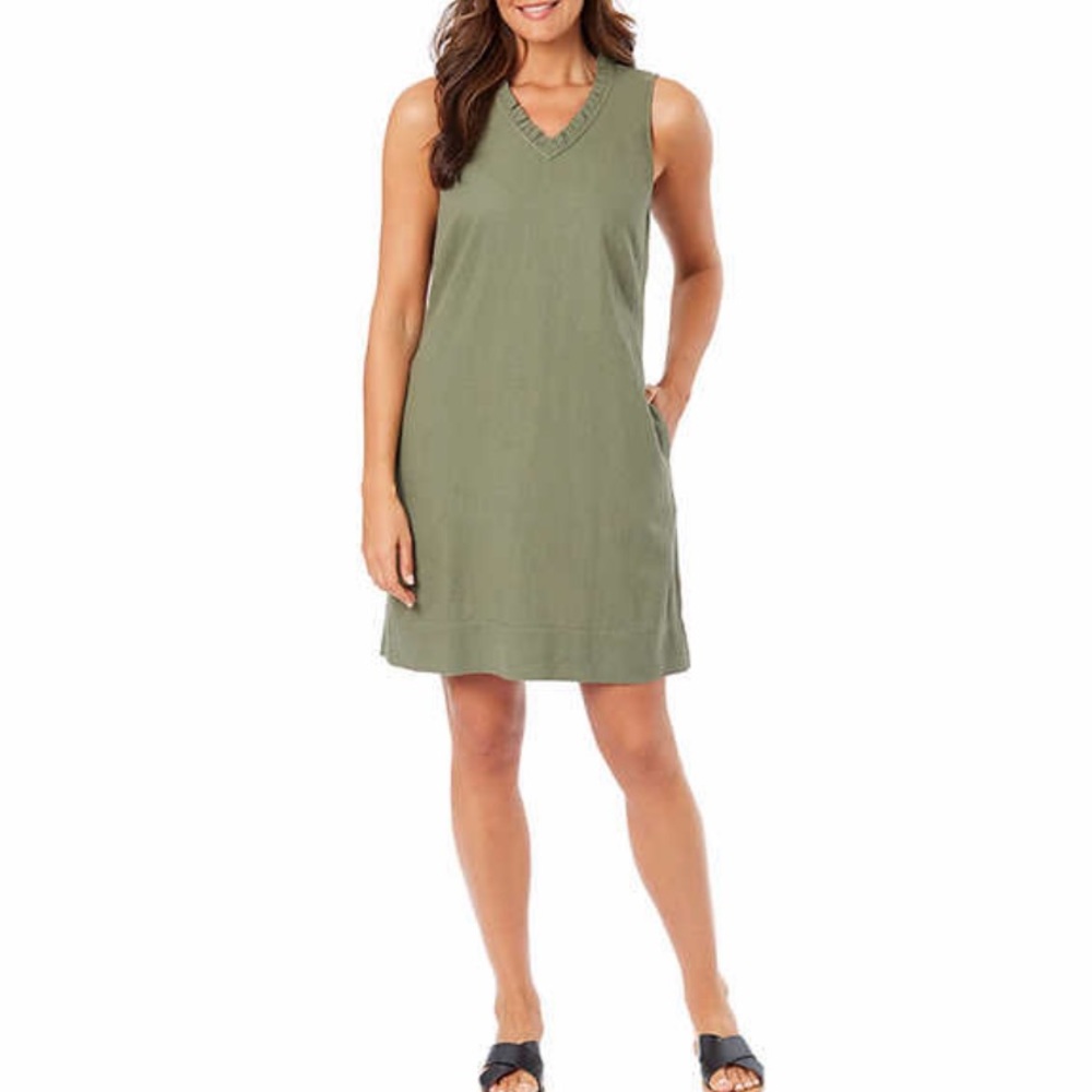 NWT Briggs Ladies' Ruffle V-Neck Linen Blend Dress - Picture 1 of 3